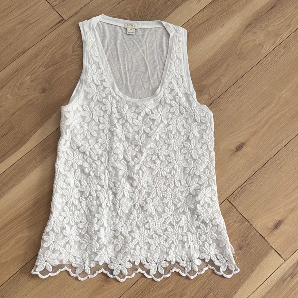 J. Crew White Floral Embroidered Tank Top